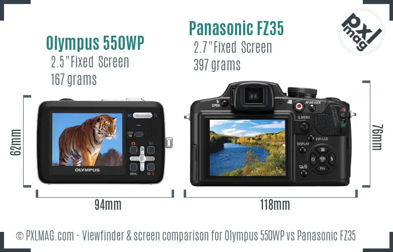 Olympus 550WP vs Panasonic FZ35 Screen and Viewfinder comparison