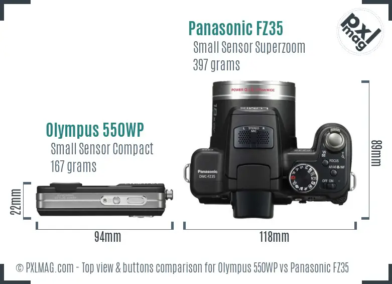 Olympus 550WP vs Panasonic FZ35 top view buttons comparison