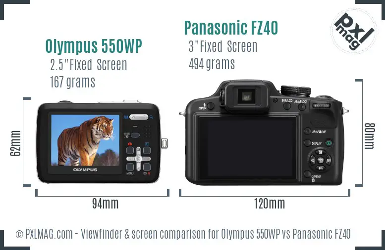 Olympus 550WP vs Panasonic FZ40 Screen and Viewfinder comparison