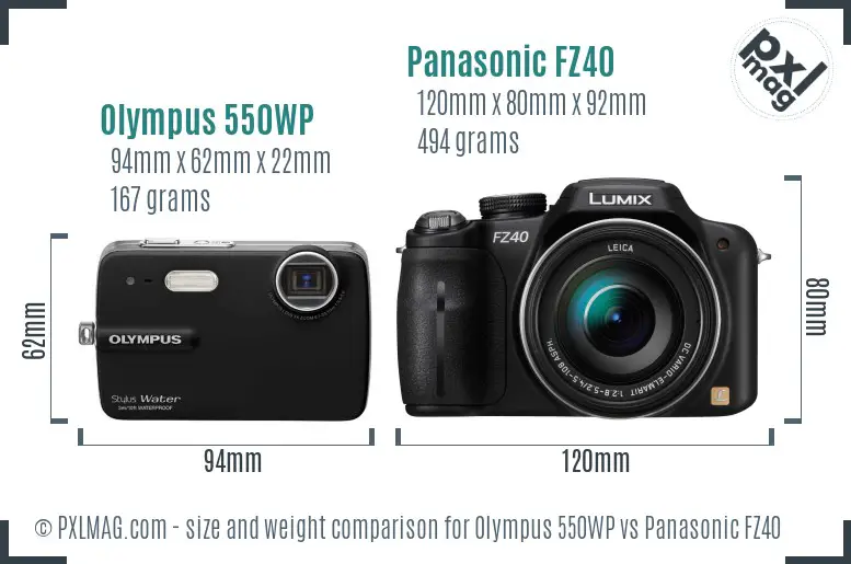 Olympus 550WP vs Panasonic FZ40 size comparison