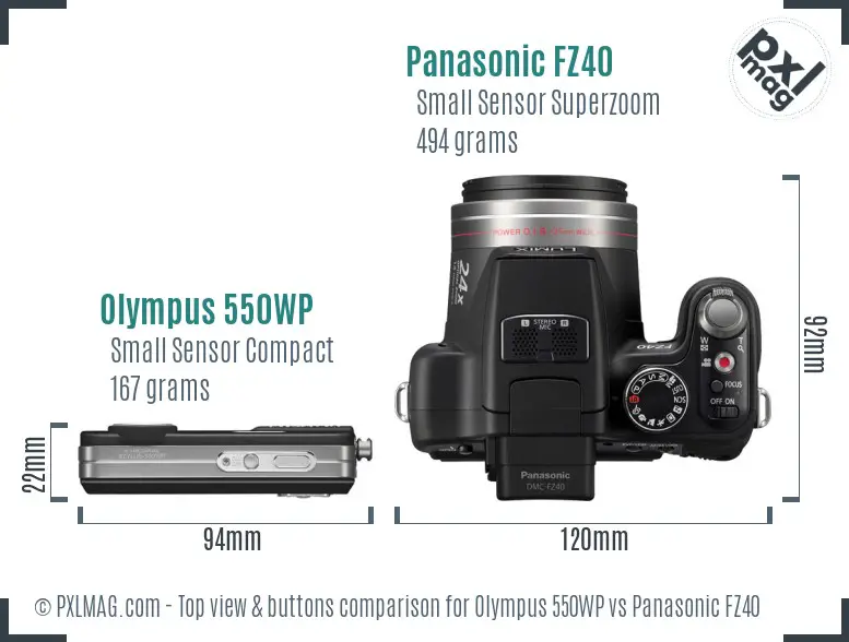 Olympus 550WP vs Panasonic FZ40 top view buttons comparison