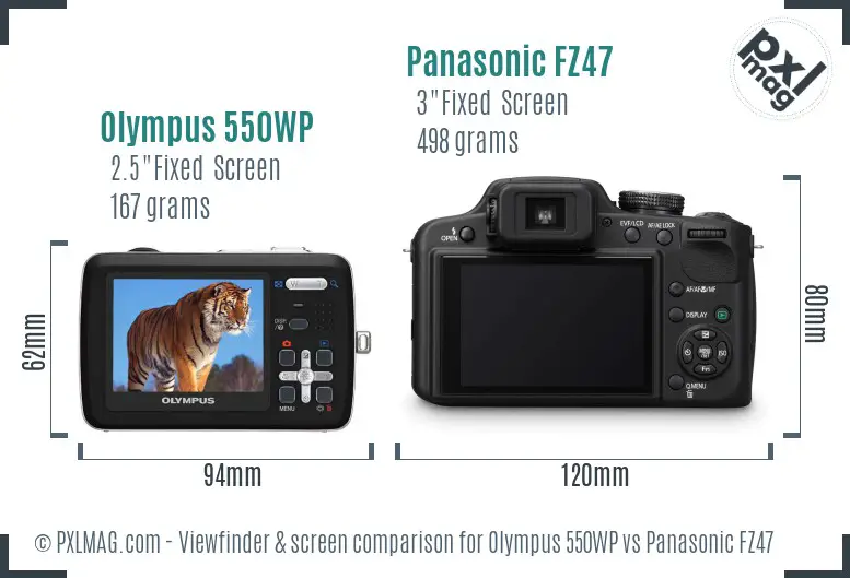 Olympus 550WP vs Panasonic FZ47 Screen and Viewfinder comparison