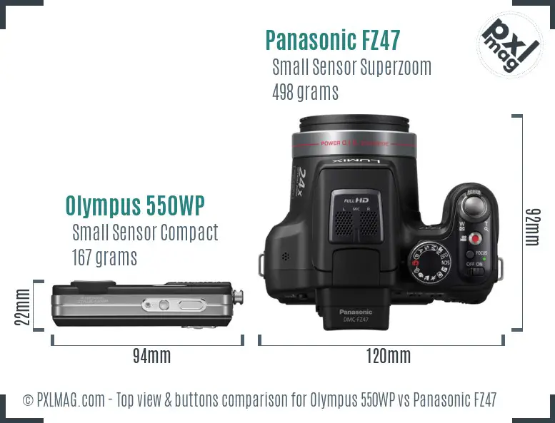 Olympus 550WP vs Panasonic FZ47 top view buttons comparison