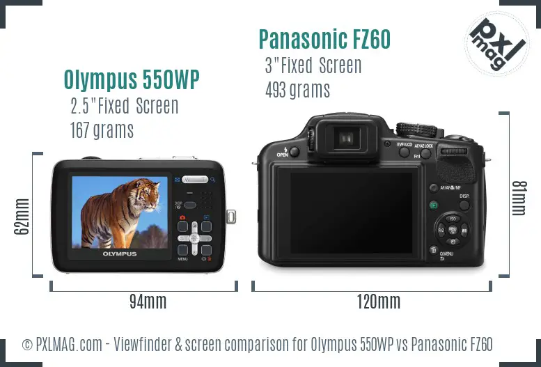 Olympus 550WP vs Panasonic FZ60 Screen and Viewfinder comparison
