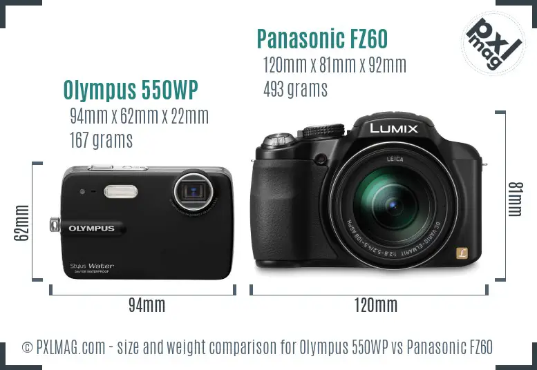 Olympus 550WP vs Panasonic FZ60 size comparison