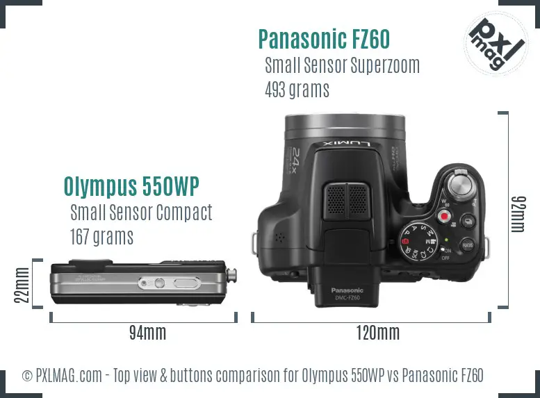 Olympus 550WP vs Panasonic FZ60 top view buttons comparison