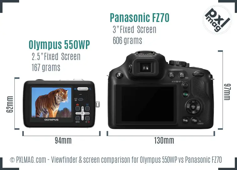 Olympus 550WP vs Panasonic FZ70 Screen and Viewfinder comparison