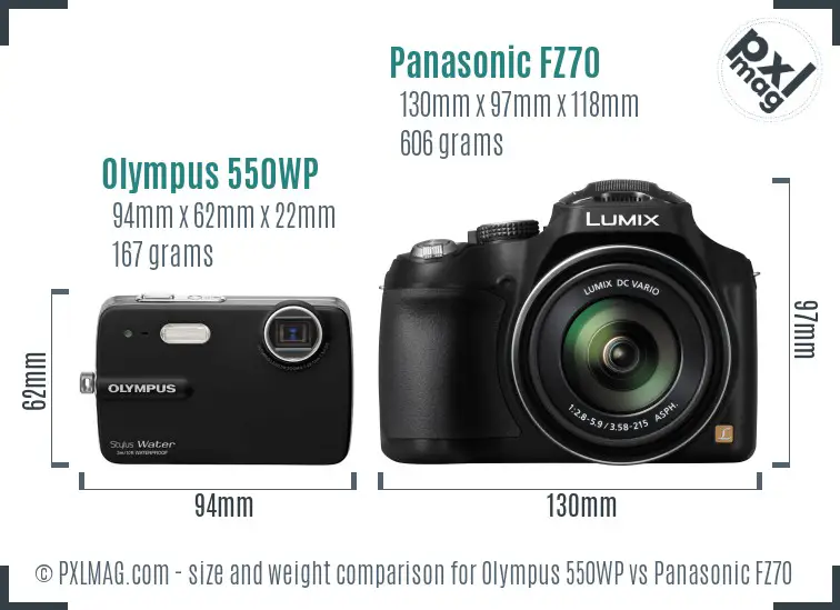 Olympus 550WP vs Panasonic FZ70 size comparison