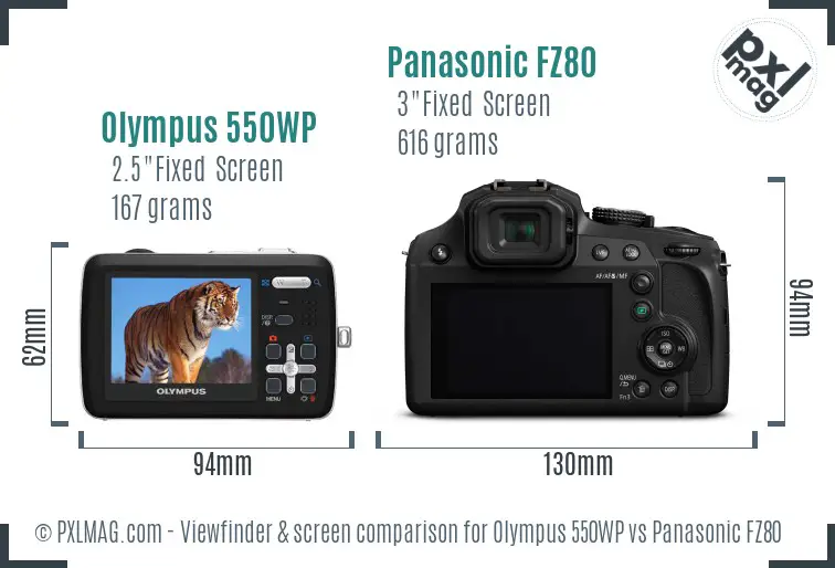 Olympus 550WP vs Panasonic FZ80 Screen and Viewfinder comparison