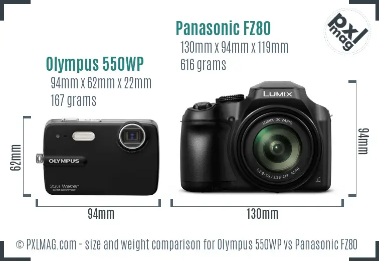 Olympus 550WP vs Panasonic FZ80 size comparison