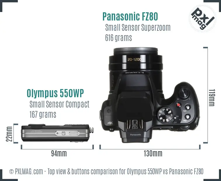 Olympus 550WP vs Panasonic FZ80 top view buttons comparison