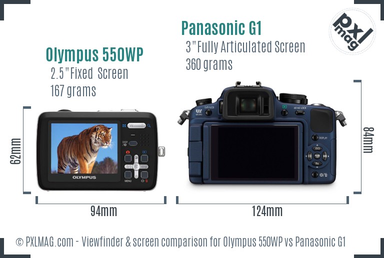 Olympus 550WP vs Panasonic G1 Screen and Viewfinder comparison