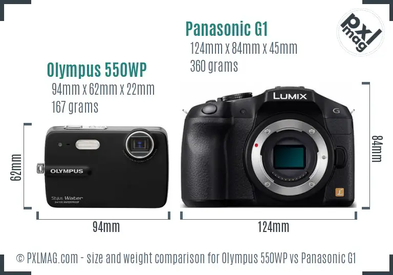 Olympus 550WP vs Panasonic G1 size comparison