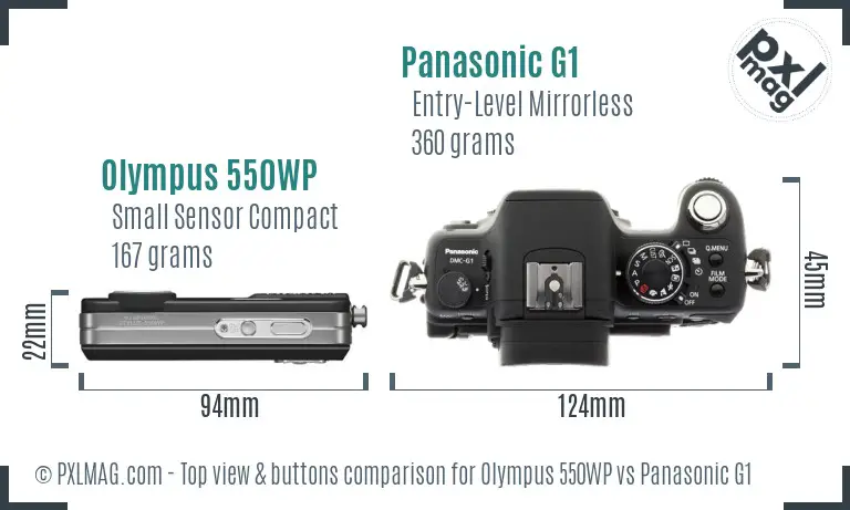 Olympus 550WP vs Panasonic G1 top view buttons comparison