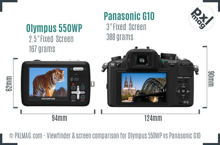 Olympus 550WP vs Panasonic G10 Screen and Viewfinder comparison