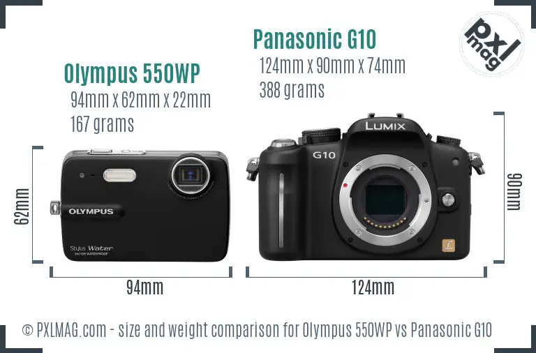Olympus 550WP vs Panasonic G10 size comparison