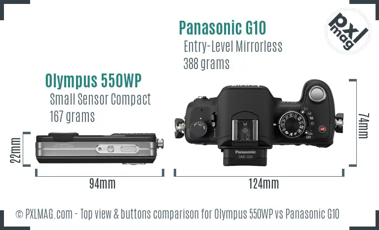 Olympus 550WP vs Panasonic G10 top view buttons comparison