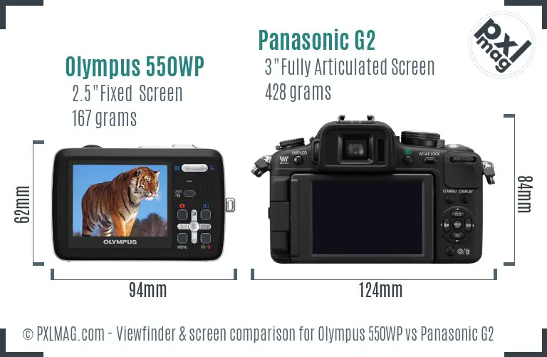 Olympus 550WP vs Panasonic G2 Screen and Viewfinder comparison