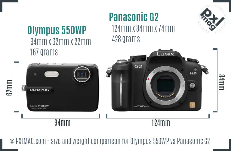 Olympus 550WP vs Panasonic G2 size comparison