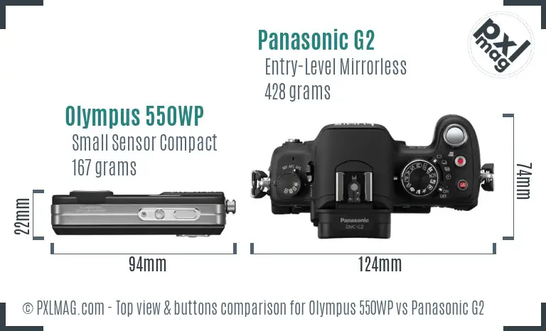 Olympus 550WP vs Panasonic G2 top view buttons comparison