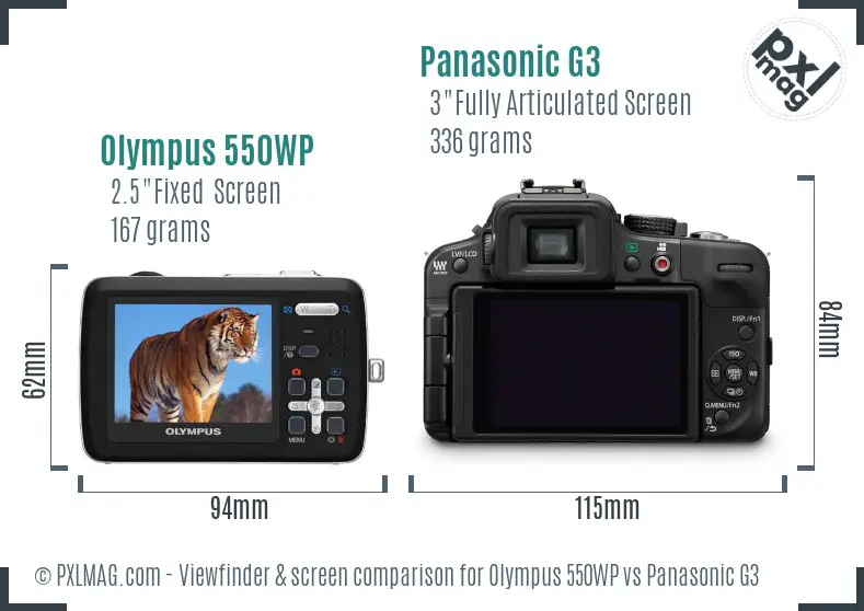 Olympus 550WP vs Panasonic G3 Screen and Viewfinder comparison