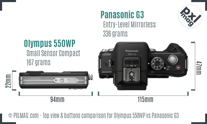 Olympus 550WP vs Panasonic G3 top view buttons comparison
