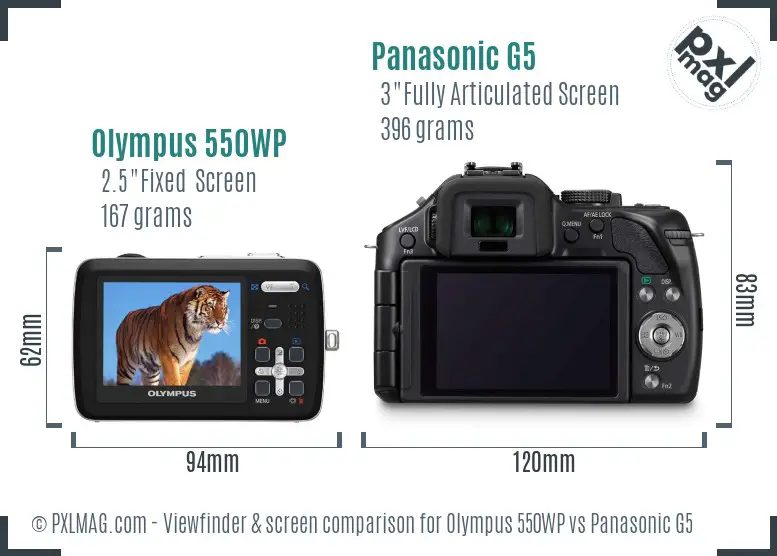 Olympus 550WP vs Panasonic G5 Screen and Viewfinder comparison