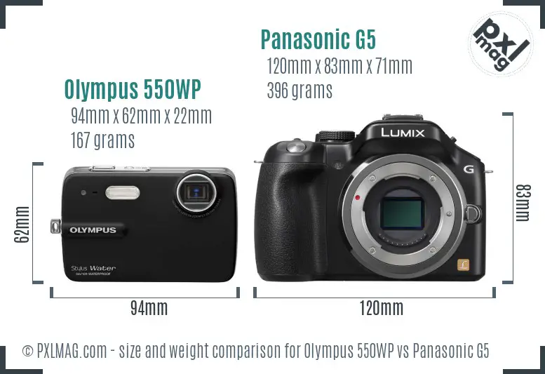 Olympus 550WP vs Panasonic G5 size comparison