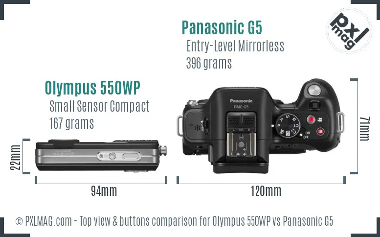 Olympus 550WP vs Panasonic G5 top view buttons comparison