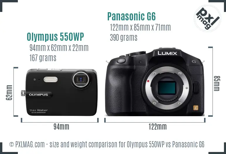 Olympus 550WP vs Panasonic G6 size comparison