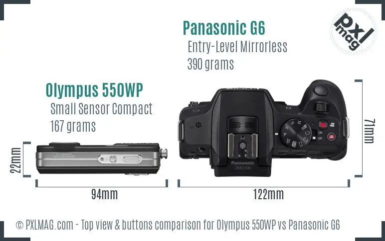Olympus 550WP vs Panasonic G6 top view buttons comparison
