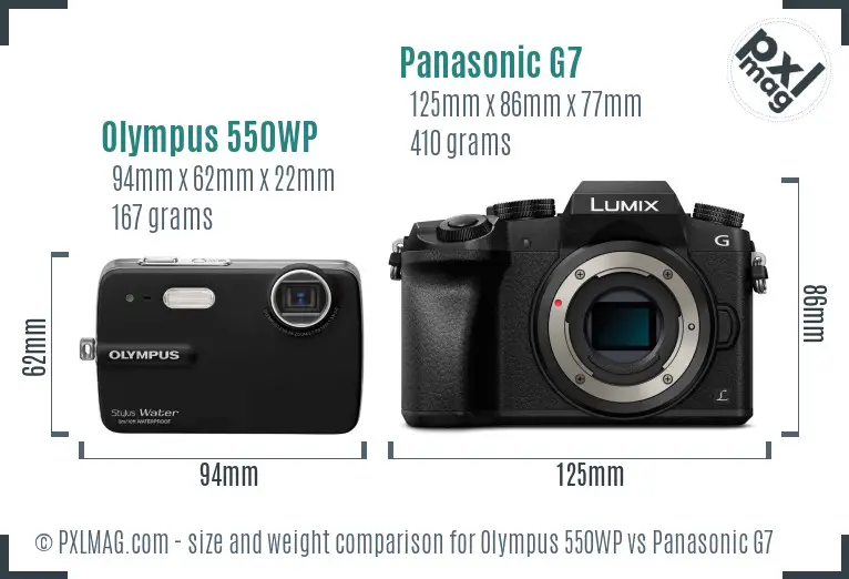 Olympus 550WP vs Panasonic G7 size comparison