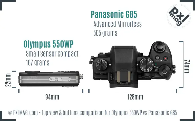 Olympus 550WP vs Panasonic G85 top view buttons comparison