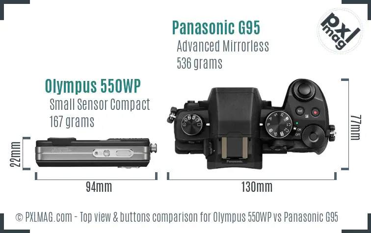 Olympus 550WP vs Panasonic G95 top view buttons comparison