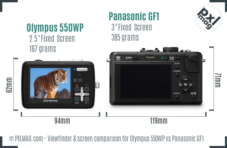 Olympus 550WP vs Panasonic GF1 Screen and Viewfinder comparison