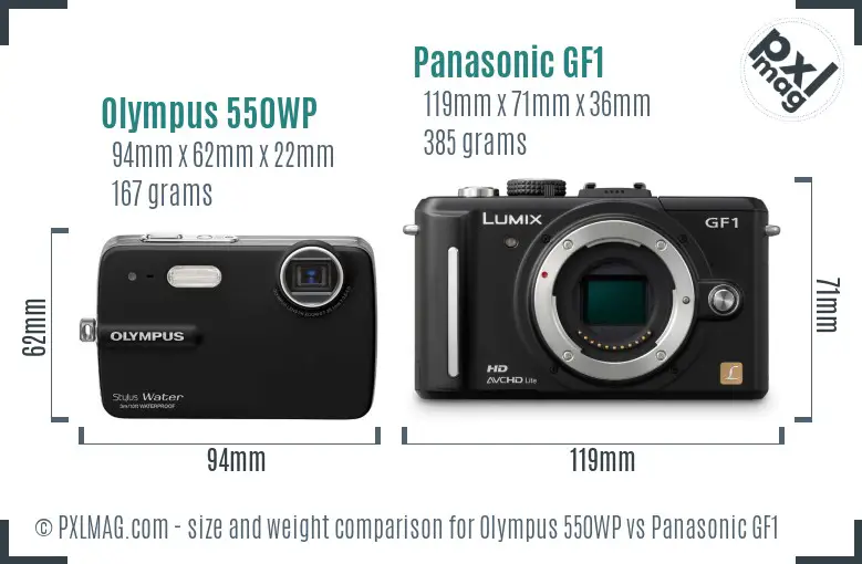Olympus 550WP vs Panasonic GF1 size comparison