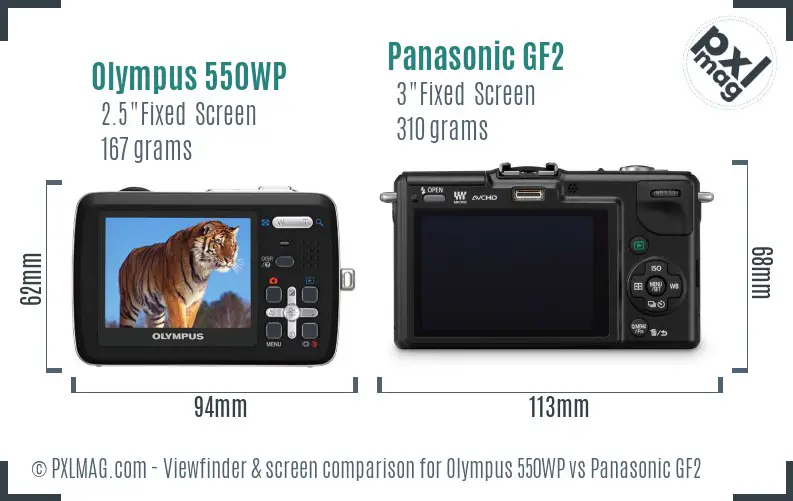 Olympus 550WP vs Panasonic GF2 Screen and Viewfinder comparison