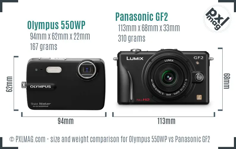 Olympus 550WP vs Panasonic GF2 size comparison
