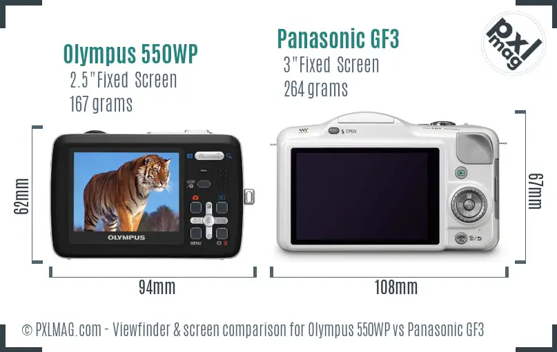 Olympus 550WP vs Panasonic GF3 Screen and Viewfinder comparison