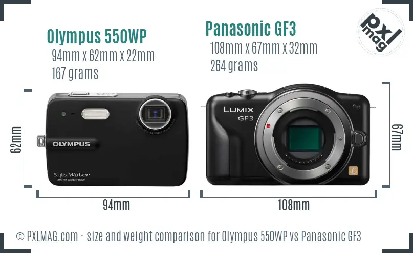 Olympus 550WP vs Panasonic GF3 size comparison