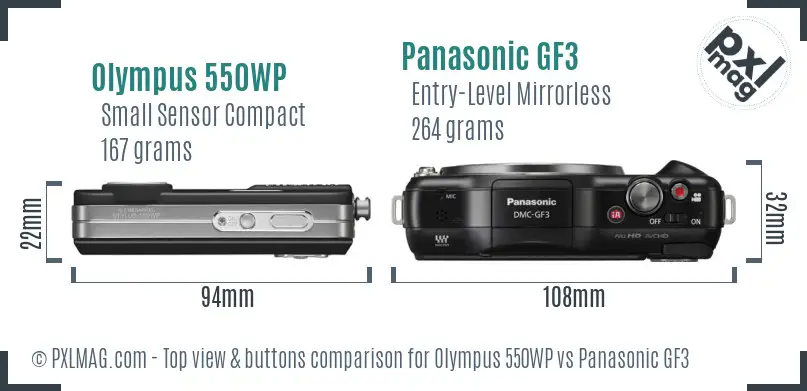 Olympus 550WP vs Panasonic GF3 top view buttons comparison