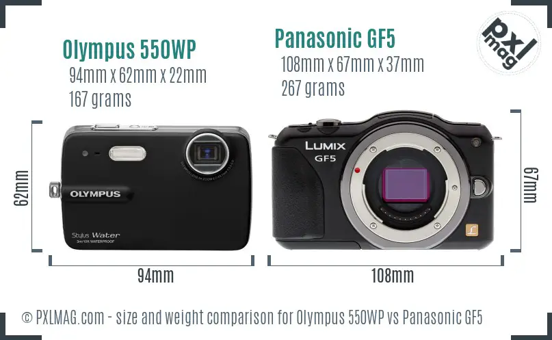 Olympus 550WP vs Panasonic GF5 size comparison