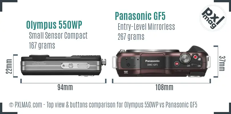 Olympus 550WP vs Panasonic GF5 top view buttons comparison