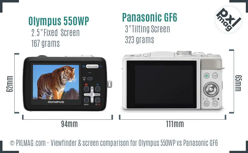 Olympus 550WP vs Panasonic GF6 Screen and Viewfinder comparison