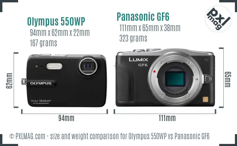 Olympus 550WP vs Panasonic GF6 size comparison