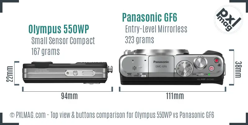 Olympus 550WP vs Panasonic GF6 top view buttons comparison
