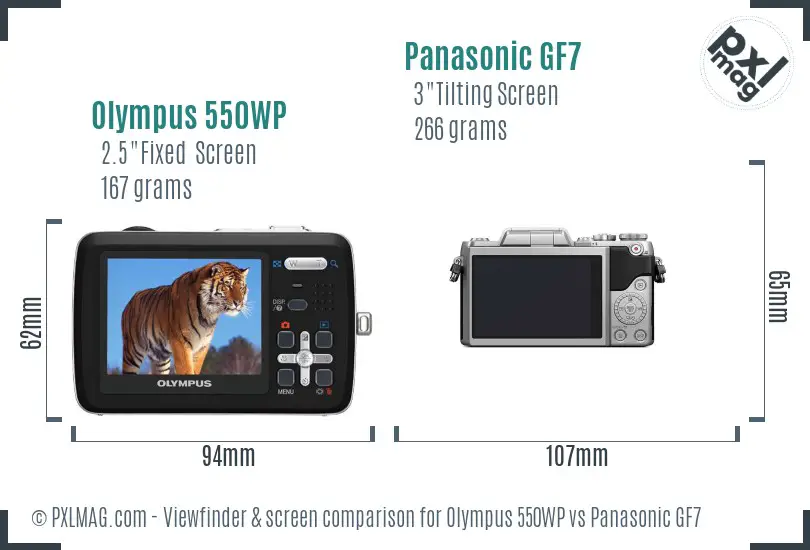 Olympus 550WP vs Panasonic GF7 Screen and Viewfinder comparison