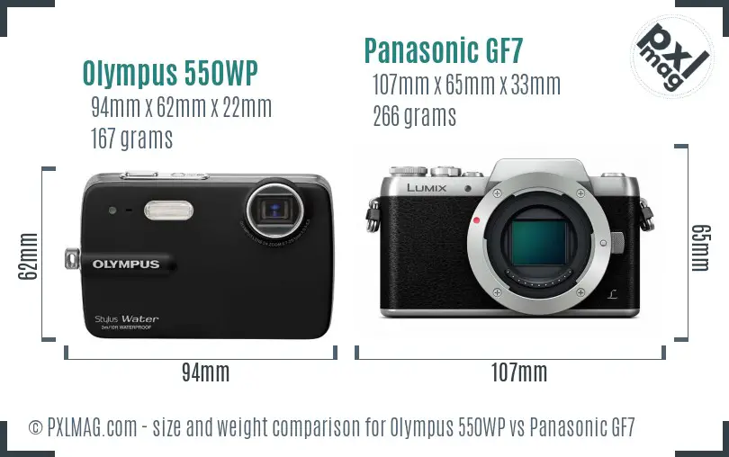 Olympus 550WP vs Panasonic GF7 size comparison