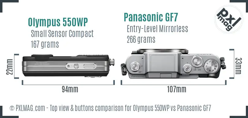 Olympus 550WP vs Panasonic GF7 top view buttons comparison