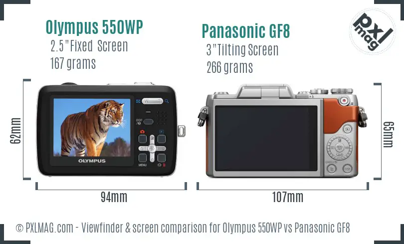 Olympus 550WP vs Panasonic GF8 Screen and Viewfinder comparison